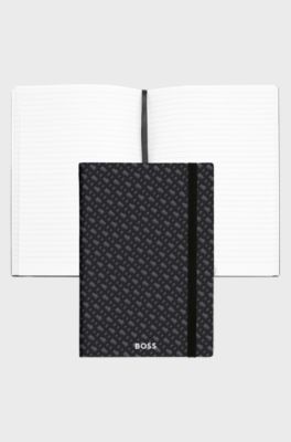 Cuaderno A5 gris con estampado de monograma, Negro