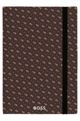 A5 monogram-pattern notebook and ballpoint pen set, Dark Brown