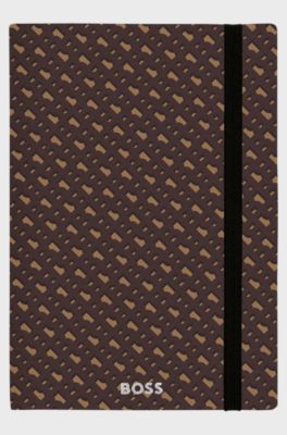 A5 monogram-pattern notebook and ballpoint pen set, Dark Brown