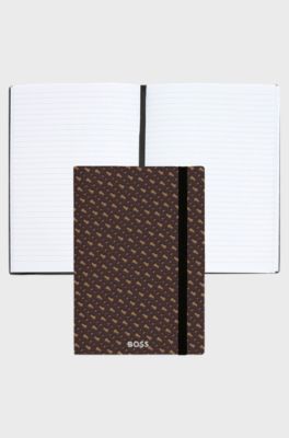 Set con taccuino A5 con monogramma e penna a sfera, Marrone scuro