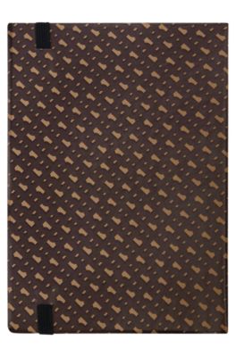 A5 monogram-pattern notebook and ballpoint pen set, Dark Brown