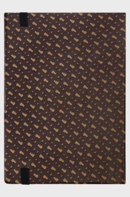 A5 monogram-pattern notebook and ballpoint pen set, Dark Brown