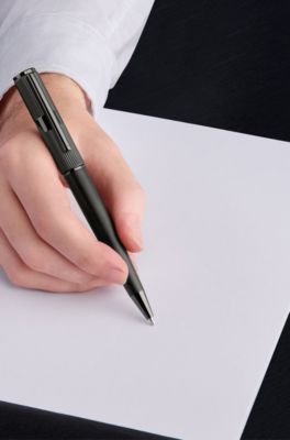 Black brass ballpoint pen with contrasting textures, Black