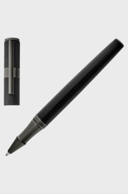 Black brass rollerball pen with contrasting textures, Black