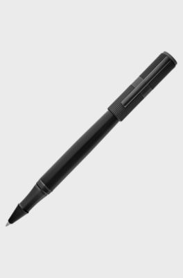 Black brass rollerball pen with contrasting textures, Black