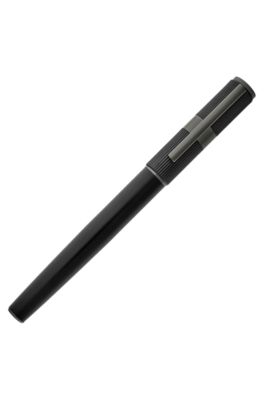 Black brass rollerball pen with contrasting textures, Black