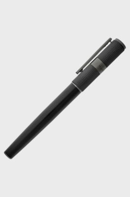 Black brass rollerball pen with contrasting textures, Black