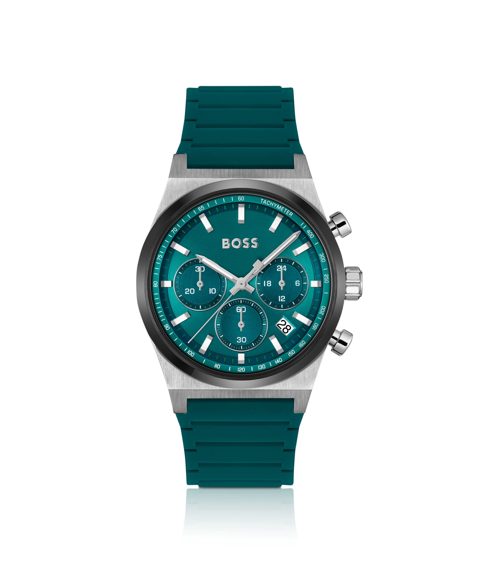 Chronograph mit Silikonarmband und grünem Zifferblatt