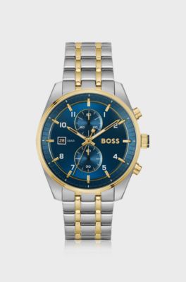 SKYTRAVELLER Two-tone chronograph watch with blue dial, Silver tone