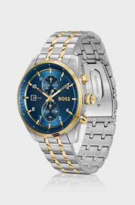 SKYTRAVELLER Two-tone chronograph watch with blue dial, Silver tone