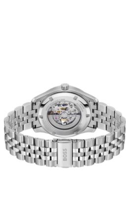 Principle Stainless-steel automatic watch with skeleton dial, Silver tone