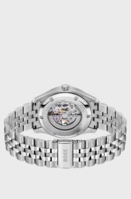 Principle Stainless-steel automatic watch with skeleton dial, Silver tone