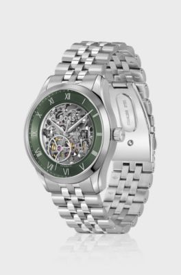 Principle Stainless-steel automatic watch with skeleton dial, Silver tone