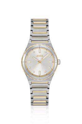 Two-tone watch with silver-white dial, Silver tone