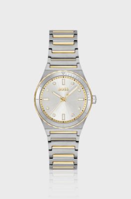 Two-tone watch with silver-white dial, Silver tone