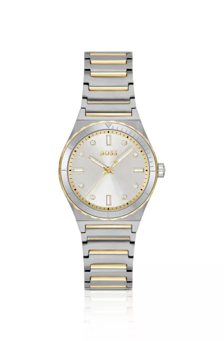 Two-tone watch with silver-white dial