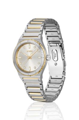 Two-tone watch with silver-white dial, Silver tone