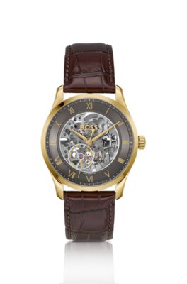 Principle Skeleton gold-tone watch
