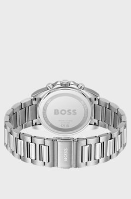 Chronograph mit Gliederarmband und gr&uuml;nem, gerilltem Zifferblatt, Silberfarben