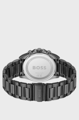 Grey-plated chronograph watch with blue ridged dial, Grey