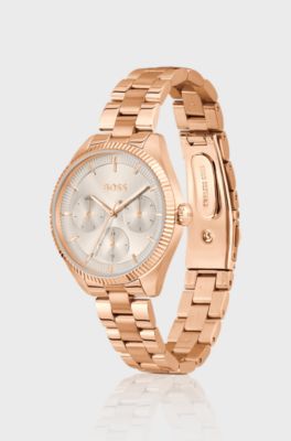 Gold-tone watch with fluted bezel, Gold tone