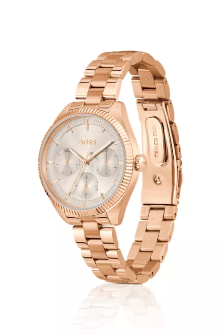 Gold-tone watch with fluted bezel