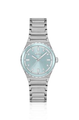 Silver-tone watch with blue dial, Silver tone