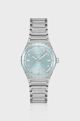Silver-tone watch with blue dial, Silver tone