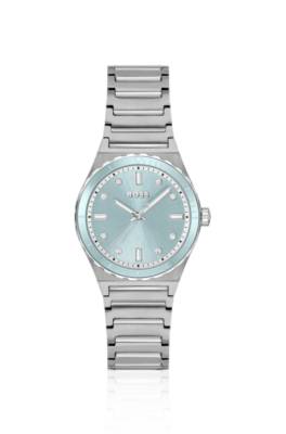 Silver-tone watch with blue dial 1