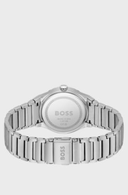 Silver-tone watch with blue dial, Silver tone