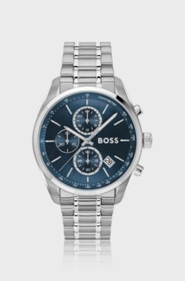 GRAND PRIX 44 Silver-tone chronograph watch with blue dial, Silver tone