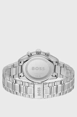 GRAND PRIX 44 S&oslash;lvfarvet kronografur med bl&aring; urskive, S&oslash;lvfarve