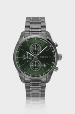 GRAND PRIX 44 Grey-plated chronograph watch with green dial, Dark Grey