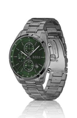 GRAND PRIX 44 Grey-plated chronograph watch with green dial, Dark Grey