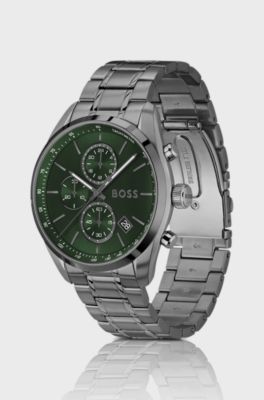 GRAND PRIX 44 Grey-plated chronograph watch with green dial, Dark Grey