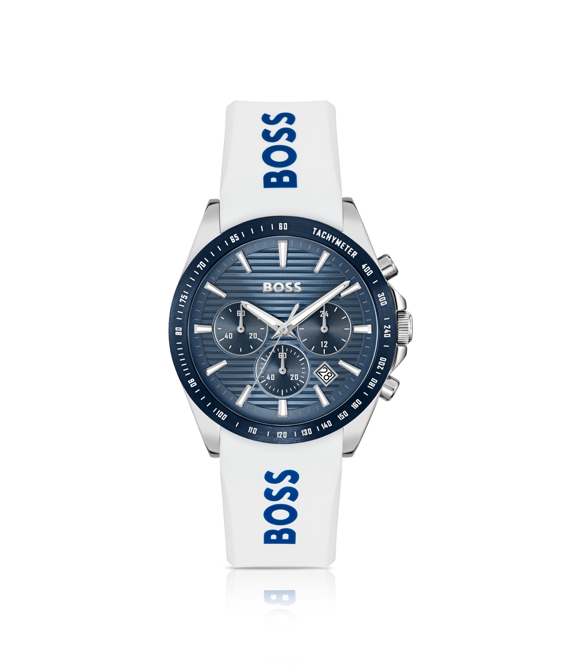 STRIKE Chronograph mit Logo am Silikonarmband und gerilltem Zifferblatt