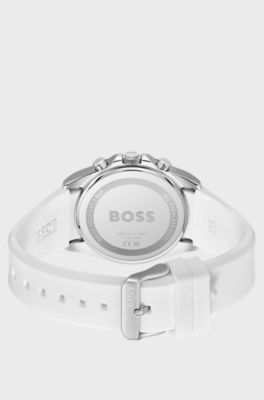 STRIKE Grooved-dial chronograph watch with silicone logo strap, White