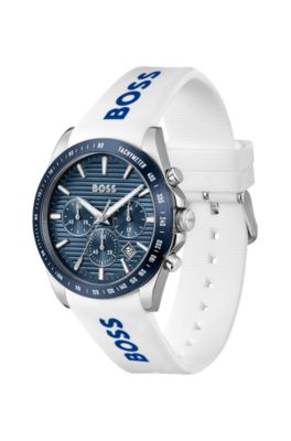 STRIKE Grooved-dial chronograph watch with silicone logo strap, White