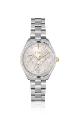 Silver-tone watch with fluted bezel