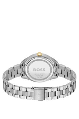 Silver-tone watch with fluted bezel, Silver tone