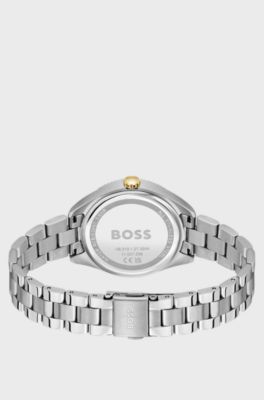 Silver-tone watch with fluted bezel, Silver tone