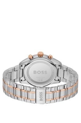 Two-tone chronograph watch with grey dial, Silver tone