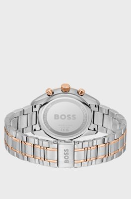 Two-tone chronograph watch with grey dial, Silver tone