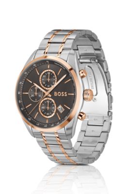 Two-tone chronograph watch with grey dial, Silver tone