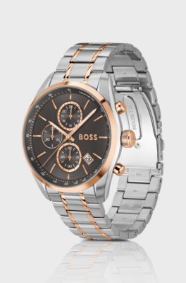 Two-tone chronograph watch with grey dial, Silver tone