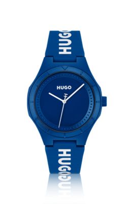 Blauw horloge met silicone logobandje, Blauw