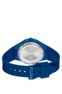 Blauw horloge met silicone logobandje, Blauw