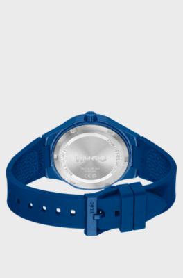 Orologio blu con cinturino in silicone con logo, Blu