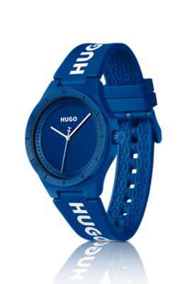 Blauw horloge met silicone logobandje, Blauw