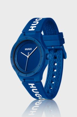 Orologio blu con cinturino in silicone con logo, Blu
